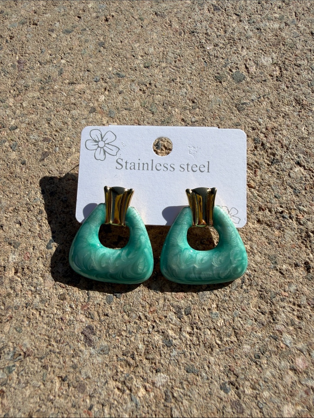 Stainless Steel Teal Resin Drop Earrings with Gold Accent